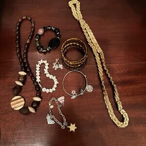 Mixed Lot Bracelet Beads Wood Boho Festival Gold Buttons Cross Earrings Bundle